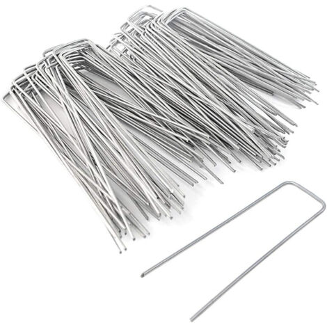 Lot de 100 agrafes pour toile de paillage 4x40x200 mm – Piquets en U en acier galvanisé pour tissu paysager et gazon (1/5)