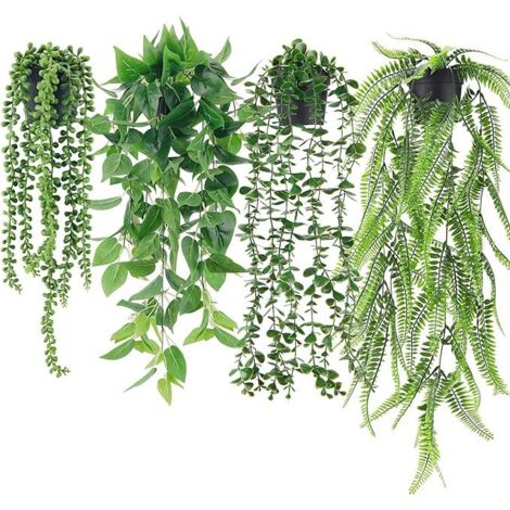 4 Plante verte artificielle tombante - Idéal pour décoration murale, maison et intérieur/extérieur, pots suspendus réalistes (1/5)
