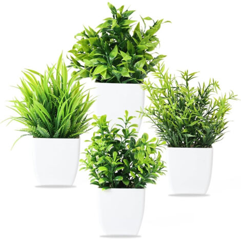 Lot de 4 petites plantes artificielles en pot – Idéal pour décoration intérieure, maison et bureau (1/5)