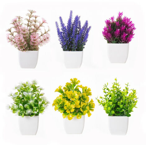 Lot de 6 plantes artificielles en pot – Mini fleurs décoratives pour maison et bureau (1/5)
