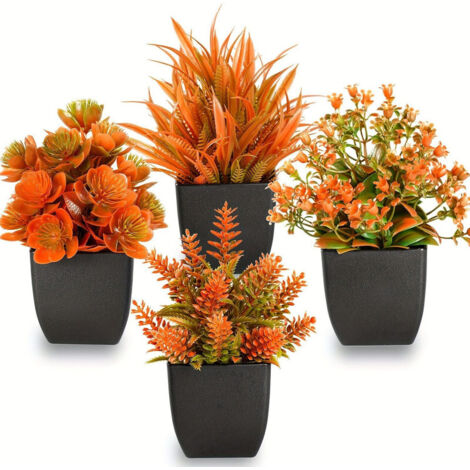Lot de 4 mini plantes artificielles – Fleurs décoratives pour maison, salon et bureau, dimensions 11 × 16,5 cm (1/3)