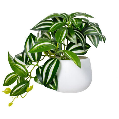 Mini plante artificielle Fougère blanche – Pot blanc 15.5 cm, style moderne pour décoration intérieure et extérieure