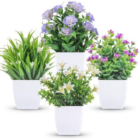 Lot de 4 plantes artificielles miniatures – Idéal pour décoration salon, cuisine, bureau et salle de bain (1/5)