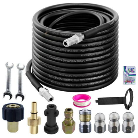 Tuyau Déboucheur Canalisation 10M 5800PSI pour Nettoyeur Haute Pression, Kit Nettoyage Égout avec Buse Rotative, 4 Buses Jet Sewer et Accessoires (1/5)