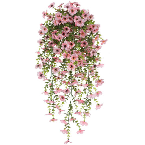 Bouquet artificiel de violettes 76 cm – Suspension murale réaliste, durable et anti-UV pour maison et jardin,Rose (1/5)