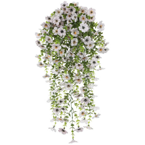 Bouquet artificiel de violettes 76 cm – Suspension murale réaliste, durable et anti-UV pour maison et jardin,Blanc (1/5)