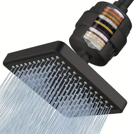 Pommeau de Douche Filtré Haute Pression – Douchette Carrée Effet Pluie, Filtration Multi-Étapes, Eau Pure et Douce (1/5)