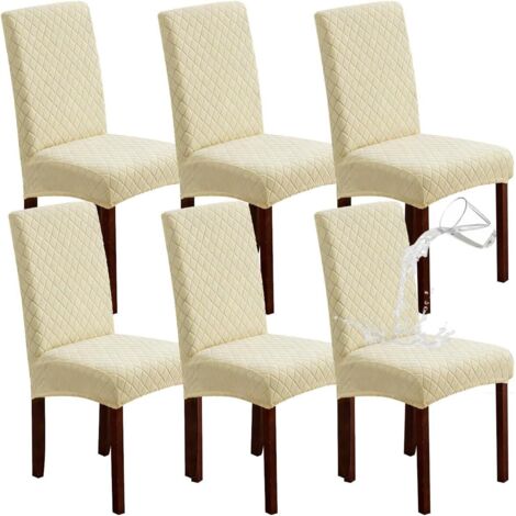 Lot de 6 Housses de Chaise Extensibles Jacquard – Cuisine et Salle à Manger, Lavables (1/5)