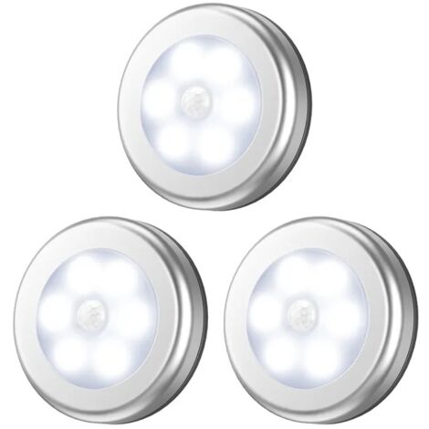 Veilleuses LED, lot de 3, capteur lumineux, autocollantes au mur, pour escalier et couloir, couleur argent (1/5)