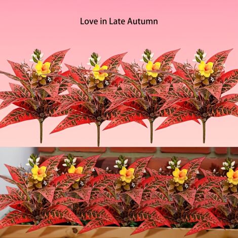 Plantes Artificielles Extérieur 2 Bundles – Faux Arbuste Décoratif Rouge Automne Résistant UV pour Jardin Balcon Terrasse Décoration (1/5)