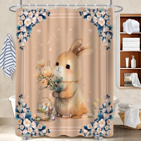 Ensemble rideau de douche polyester avec anneaux 180x180 stylé polyester pour salle de bain pour se sentir en vacances chez soi (1/5)