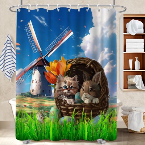 Rideau de bain en polyester 180x180 antifongique cache baignoire pour mur irrégulier (1/5)