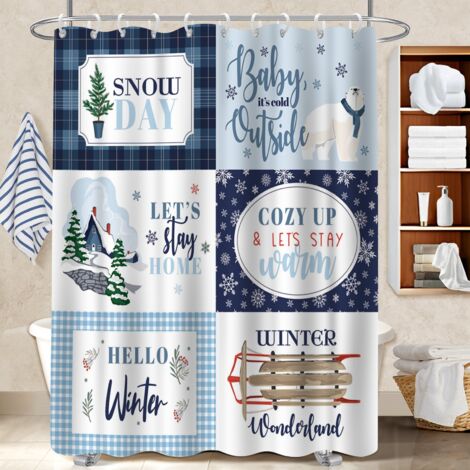 Ensemble rideau de douche polyester avec anneaux 180x180 imprimé bâche de douche pour idée cadeau pour pendaison de crémaillère (1/5)