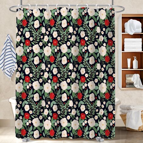 Ensemble rideau de douche polyester avec anneaux 180x180 infroissable protection douche pour les fêtes de fin d’année (1/5)