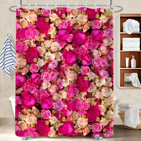 Ensemble rideau de douche polyester avec anneaux 180x180 antifongique rideau imperméable pour célibataire actif (1/5)