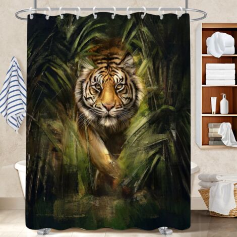 Ensemble rideau de douche polyester avec anneaux 180x180 bordure lestée housse de baignoire pour un printemps fleuri dans la salle de bain (1/5)