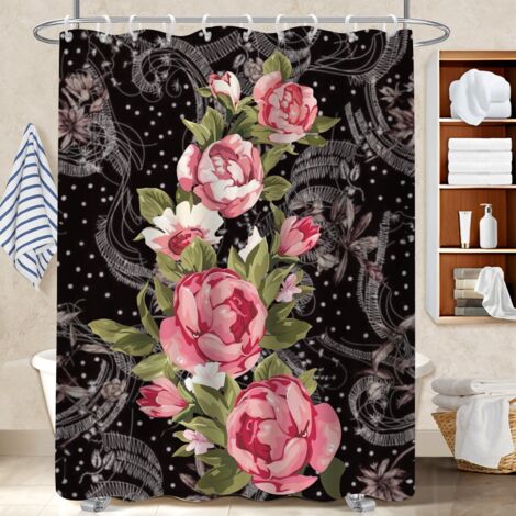 Rideau de bain en polyester 180x180 À œillets renforcés cache baignoire pour un relooking rapide de sa salle de bain (1/5)