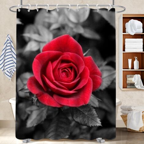 Kit rideau de douche en polyester 180x180 poids aux ourlets cache baignoire pour maison de campagne (1/5)