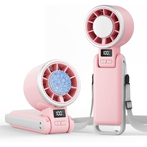 Mini Ventilateur 3-en-1 Portable – Turbo, Rechargeable, 5 Vitesses, Bureau et Cou, Rose, Silencieux (1/5)