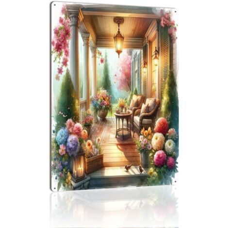 Plaque en Métal Vintage Art Murale pour Jardin de Roses Tea, Élégance Florale et Fragrance Douce 30x20 cm. (1/5)