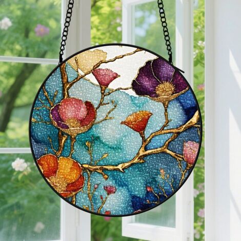 15cm Suspension Vitrail pour Fenêtre, Motif Floral Vif Accroche-Soleils Panneaux Vitraux Décoration pour Anniversaire Femmes, Hommes, Épouse, Tante et Mère (1/5)