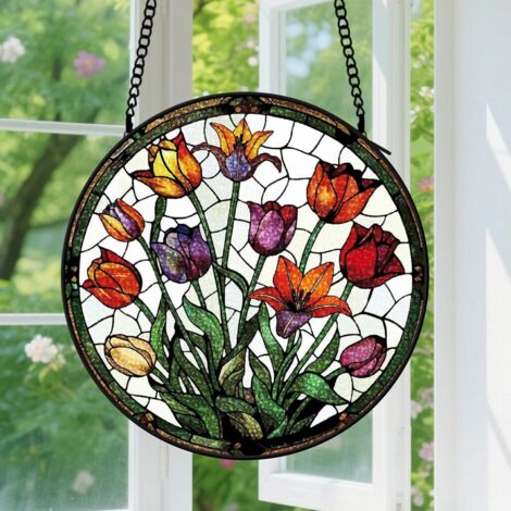 15cm Suspension vitrail pour fenêtre, accroche-soleil romantique, panneau décoratif, cadeaux anniversaire pour femmes et hommes (1/5)