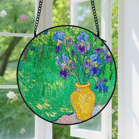 16cm Suspension vitrail pour fenêtre, paysage végétal artistique, cadeau pour fête des mères (1/5)