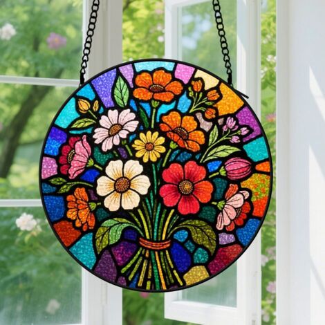 9cm Suspension Vitrail pour Fenêtre, Motif Floral Vif Accroche-Soleils Panneaux Vitraux Suspensions Décoration pour Anniversaire Femmes, Hommes, Épouse, Tante et Mère (1/5)