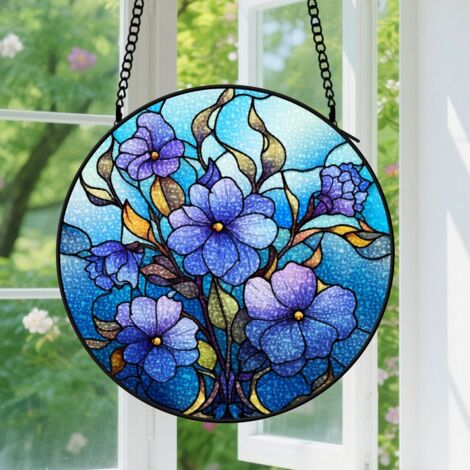 9cm Suspension Vitrail pour Fenêtre, Paysage Naturel Floral Accroche-Soleil pour Portail Décoration Maison, Ornement Accroche-Soleil Fête des Mères Anniversaire Cadeaux pour Femmes, Hommes et Mère (1/5)