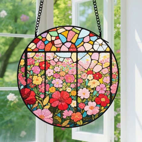 25cm Vitrail suspendu pour fenêtre – Attrape-soleil peint à la main pour jardin et intérieur – Décoration et idée cadeau pour Noël, la fête des Mères, la Saint-Valentin et autres occasions festives (1/5)