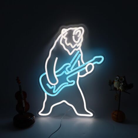 Néon LED Guitare, Néon Ours Polaire Musicien, Lumière LED Rock, Enseigne Concert, Lumière Guitare, Cadeau d'Anniversaire (1/5)