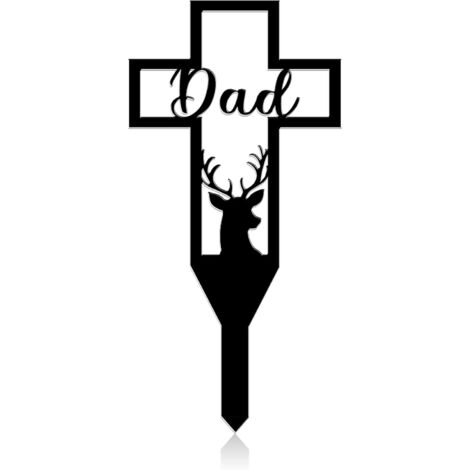 Croix funéraire commémorative ornée d'un cerf, décoration de cimetière, hommage à un père (1/5)