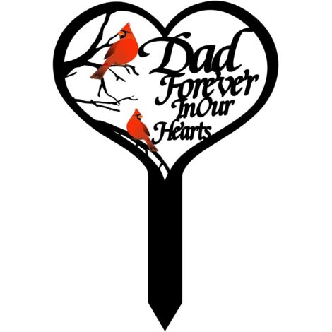 Plaque commémorative en forme de cœur pour cimetière, piquet de jardin avec motif de cardinal, décoration pour maman et papa, cimetière (1/5)