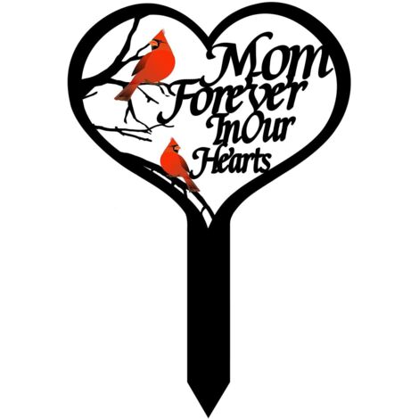 Plaque commémorative en forme de cœur pour cimetière, piquet de jardin avec motif de cardinal, décoration pour maman et papa, cimetière (1/5)