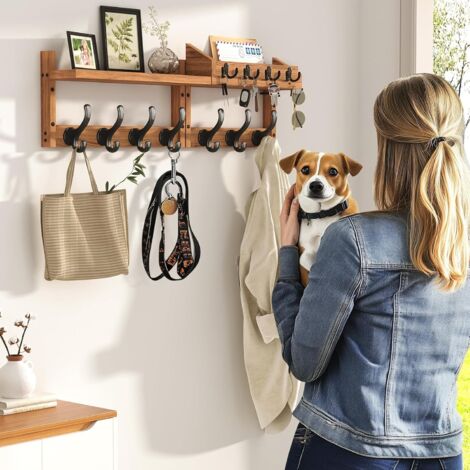Porte-Manteaux Mural 4-en-1 avec Étagère – 11 Crochets, Support Clés et Courrier, Rangement Pratique pour Entrée, Salon et Chambre (1/5)