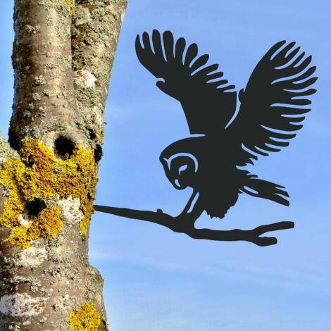 Picot décoratif en métal en forme de chouette effraie, décoration de jardin en métal, silhouette d'oiseau, décoration d'arbre (1/5)