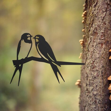 Paire d'hirondelles en acier noir, couple d'oiseaux en métal, décoration de jardin, silhouette d'oiseau en métal, ornement de jardin (1/5)