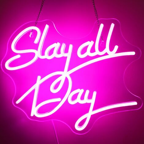 Cadeau pour adolescente – Enseigne néon « Slay All Day » – Lumière LED vive, dimmable et amusante – Style Y2K, « Preppy » ou « Coquette » pour chambre ou dortoir (1/5)