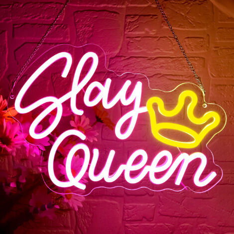 Enseigne néon « Slay Queen » avec motif couronne – Lumière LED à intensité variable – Style « Preppy » pour chambre de fille – Idée cadeau pour femmes – Dimensions : 13,8" x 9,5" (1/5)