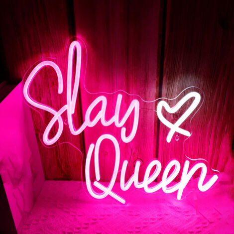 Enseigne néon murale « Slay Queen » – Lettres lumineuses LED à intensité variable – pour chambre, dortoir, fête Y2K, mariage, anniversaire ou Noël (1/5)