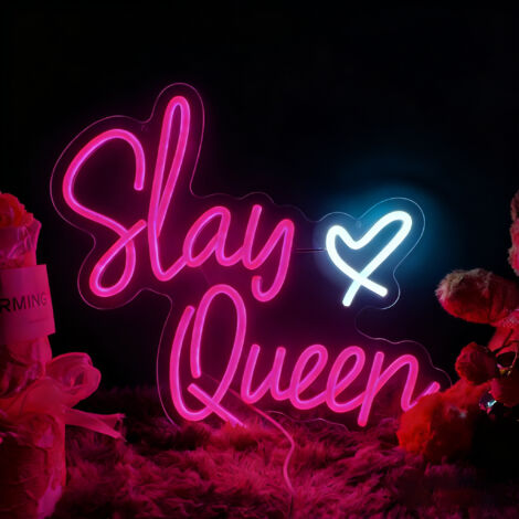 Enseigne néon « Slay Queen » alimentée par USB – lumineuse LED pour chambre style « Preppy Girl », dortoir ou fête Y2K (1/5)