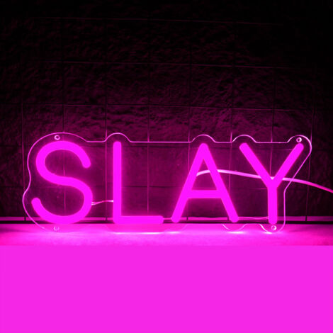 Enseigne néon LED « Slay » – Luminaire décoratif à intensité variable – Style Preppy et esthétique – Parfait pour chambre de fille, salon ou dortoir – Dimensions : 13,7 x 4,7 pouces (1/5)