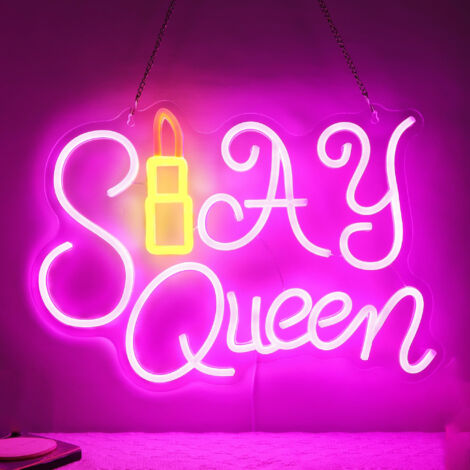 Enseigne néon « Slay Queen » murale – Veilleuse néon pour chambre style « Preppy » – esthétique pour filles, femmes ou meilleures amies – Idée cadeau Y2K, anniversaire ou Noël (1/5)