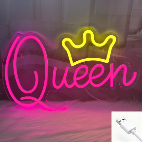 Enseigne néon « Queen » – Belle enseigne lumineuse LED à intensité variable pour chambre de fille, fête d'anniversaire ou cadeau pour femme (1/5)
