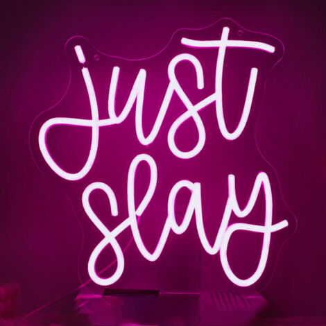 Enseigne néon « Just Slay » – Luminaire LED dimmable pour chambre de fille, « Man Cave », pub ou dortoir (12,6 x 13,4 pouces) – Idée cadeau