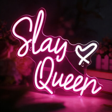 Enseigne néon « Slay Queen » – Luminaire LED cool, personnalisé et fait main Enseigne lumineuse néon USB – Idéale pour fêtes, chambres, clubs et magasins – Dimensions : 15,7 x 12,6 pouces