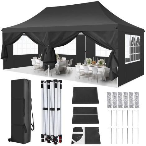 Gazebo pop-up pavillon 3x6m, tente de fête pliante et étanche avec 6 panneaux latéraux UV 50 + hauteur réglable 2-3M Noir (1/5)
