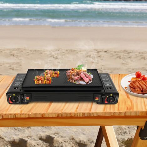 Réchaud Camping 2 Brûleurs 2500 W – Alu, Allumage Piézo, Sac De Transport – Idéal Pique-nique Et Extérieur