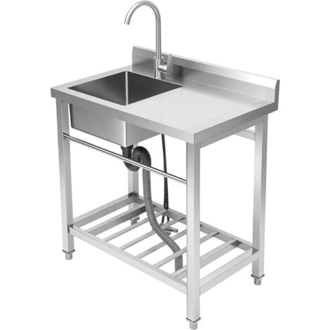 Évier Inox sur Pied Avec Plan de Travail Et Support Serviettes – Évier 1 Bac Multifonction pour Camping-Car, Cuisine d’Extérieur Et Espace Bar (1/5)