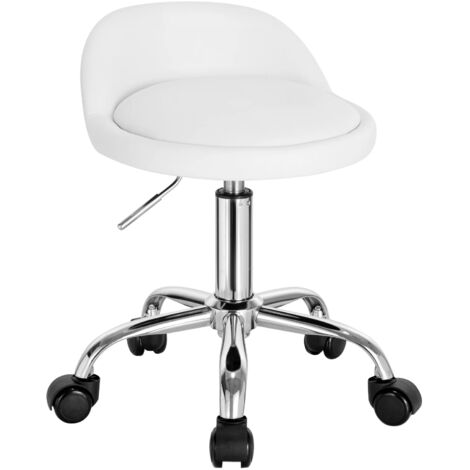 Tabouret d'ordinateur simili cuir blanc – Roulettes – Pivotant – Hauteur réglable – Dossier bas – Fonction bascule (1/5)